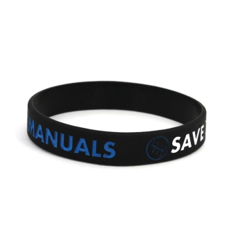 Opaska silikonowa z nadrukiem na rękę Save the Manuals Czarna