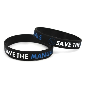Opaska silikonowa z nadrukiem na rękę Save the Manuals Czarna